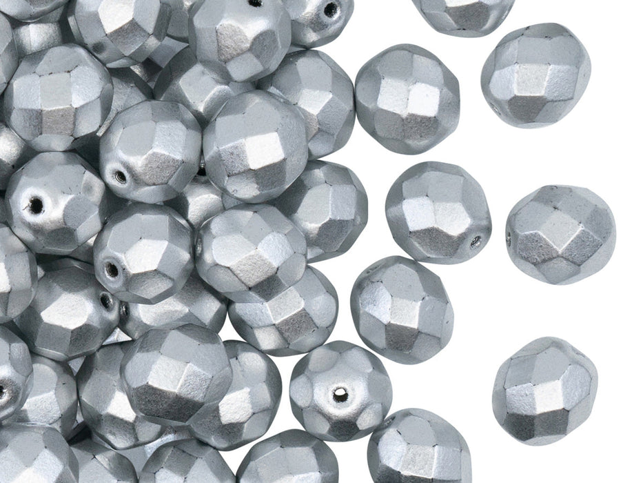 480 pcs Fire Polished Faceted Beads Round, 8mm, Silver Matte (Aluminum), Czech Glass