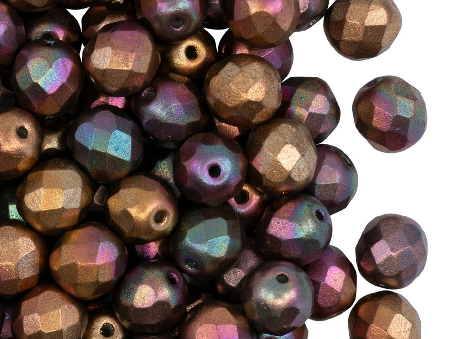 480 pcs Fire Polished Faceted Beads Round, 8mm, Crystal Purple Iris Gold, Czech Glass