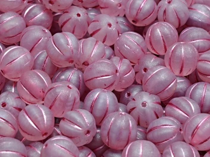 Melon Beads 8 mm, Crystal Lavender Opal Two Tone Matte with Fuchsia Decor, Czech Glass