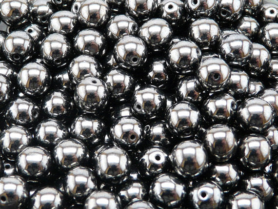 250 g  Round Pressed Beads, 8mm, Jet Hematite (Gray), Czech Glass