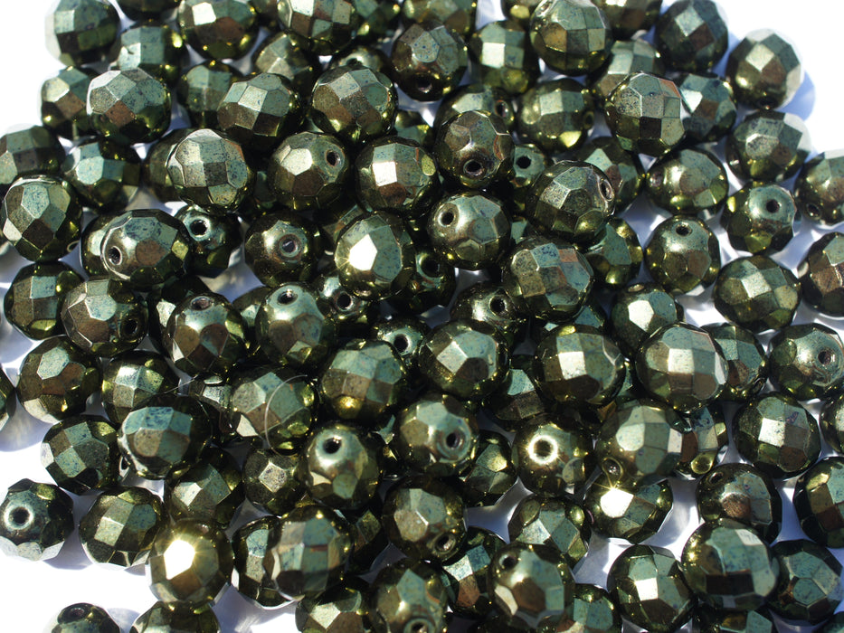 480 pcs Fire Polished Faceted Beads Round, 8mm, Metallic Green, Czech Glass
