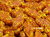 Arabesque Beads 19x9 mm, Yellow Orange Opal with Copper Decor, Czech Glass