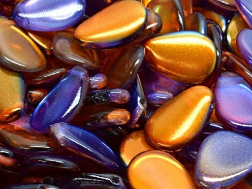 Anemone Petal Beads 11x16 mm, Crystal Orange-Violet Two Tone Luster, Czech Glass