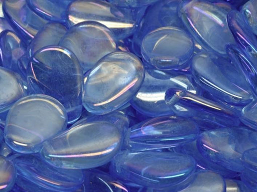Anemone Petal Beads 11x16 mm, Light Sapphire Iris, Czech Glass
