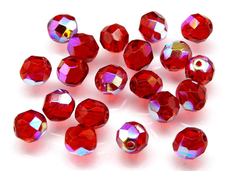 480 pcs Fire Polished Faceted Beads Round, 8mm, Siam Ruby AB, Czech Glass