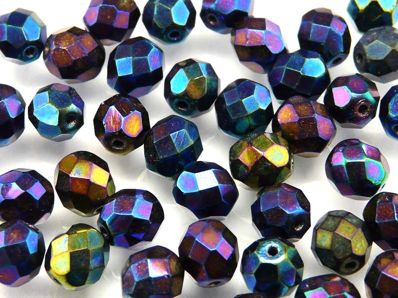 480 pcs Fire Polished Faceted Beads Round, 8mm, Iris Mix, Czech Glass