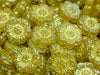 Boho Flower Beads 14 mm, Crystal AB With Yellow Decor, Czech Glass