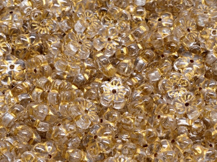Cherry Flower Beads 8 mm, Crystal with Golden Streaks, Czech Glass