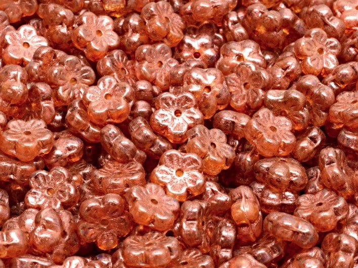 Cherry Flower Beads 8 mm, Crystal Orange Salmon Spotted, Czech Glass