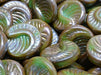 Fossil Coin Beads 19 mm, Opaque Turquoise Green Picasso, Czech Glass