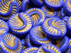 Fossil Coin Beads 19 mm, Opaque Royal Blue with Gold Decor, Czech Glass