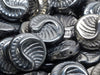 Fossil Coin Beads 19 mm, Jet Black Full Chrome, Czech Glass