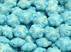 Folklore Flower Beads 11x11 mm, White Alabaster Matte Full AB with Blue Decor, Czech Glass
