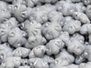 Folklore Flower Beads 11x11 mm, White Alabaster Matte with Silver Decor, Czech Glass