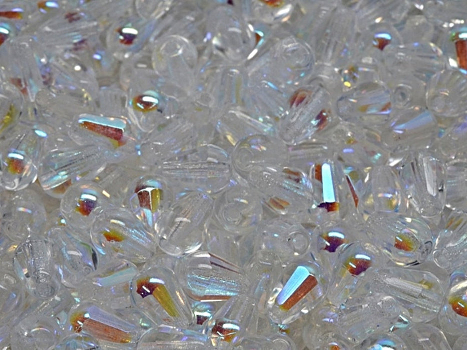 Firepolished Drop Beads 8x6 mm, Crystal AB, Czech Glass