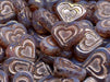 Heart In Heart Beads 14x16 mm, Rosaline Opal Terracotta Purple with Bronze Decor, Czech Glass