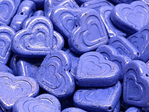 Heart In Heart Beads 14x16 mm, Crystal Blue Larimar, Czech Glass