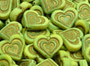 Heart In Heart Beads 14x16 mm, Avocado Green Matte with Gold Decor, Czech Glass