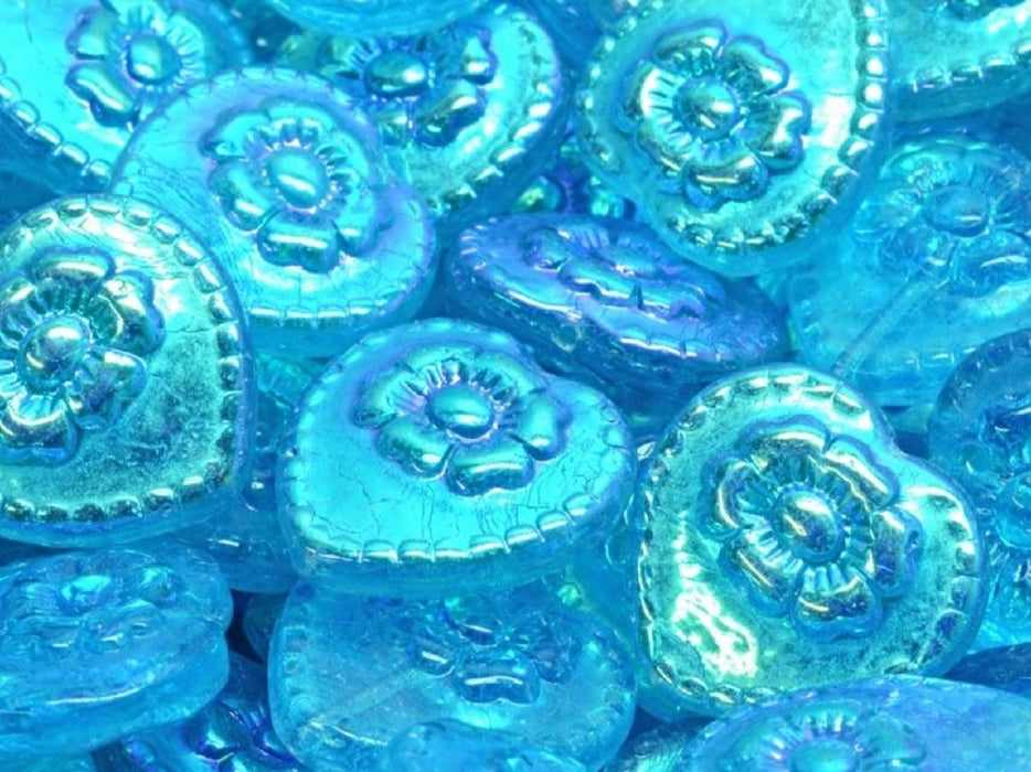 Heart Beads 17x17 mm, Aquamarine AB, Czech Glass