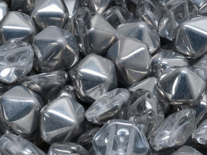 Hexagon Pyramid Beads 12x12 mm, 2 Holes, Crystal Labrador, Czech Glass