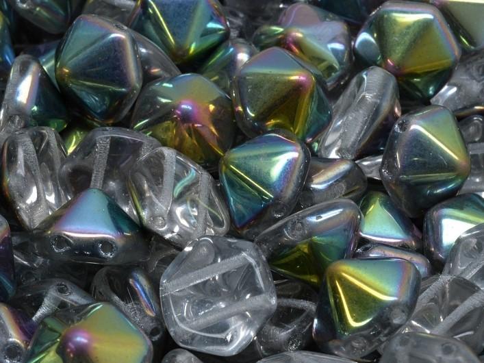 Hexagon Pyramid Beads 12x12 mm, 2 Holes, Crystal Vitrail, Czech Glass