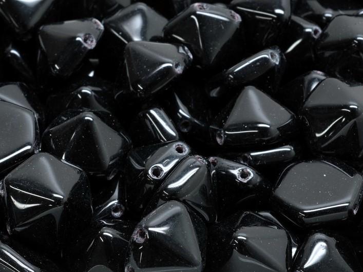 Hexagon Pyramid Beads 12x12 mm, 2 Holes, Jet Black, Czech Glass