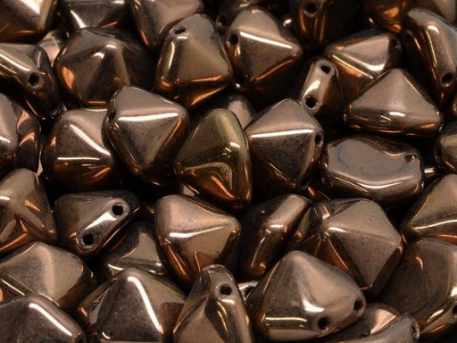 Hexagon Pyramid Beads 12x12 mm, 2 Holes, Jet Bronze, Czech Glass