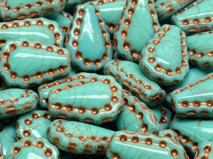 Lacy Tear Beads 17x12 mm, Opaque Turquoise 43805, Czech Glass