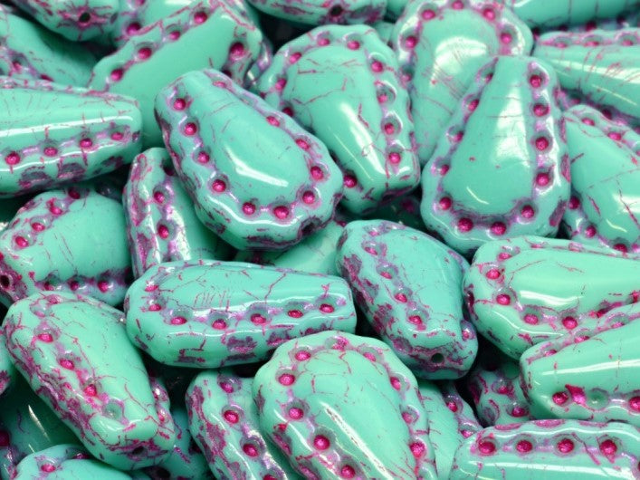 Lacy Tear Beads 17x12 mm, Opaque Turquoise 43807, Czech Glass
