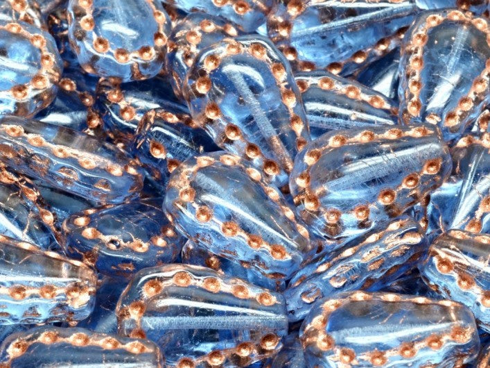 Lacy Tear Beads 17x12 mm, Light Sapphire 54307, Czech Glass