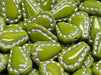 Lacy Tear Beads 17x12 mm, Opaque Olive Green with Silver Decor, Czech Glass