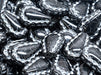 Lacy Tear Beads 17x12 mm, Jet Black with Silver Decor, Czech Glass