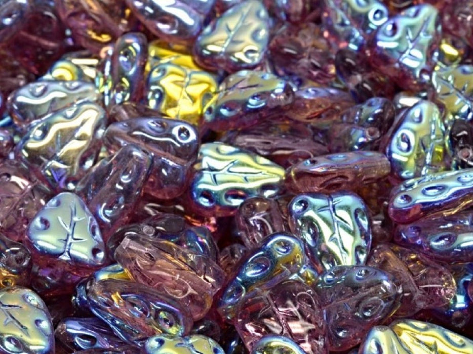 Leaf Beads 12x7 mm, Amethyst AB, Czech Glass
