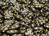 Leaf Beads 12x7 mm, Jet Black with Gold Decor, Czech Glass