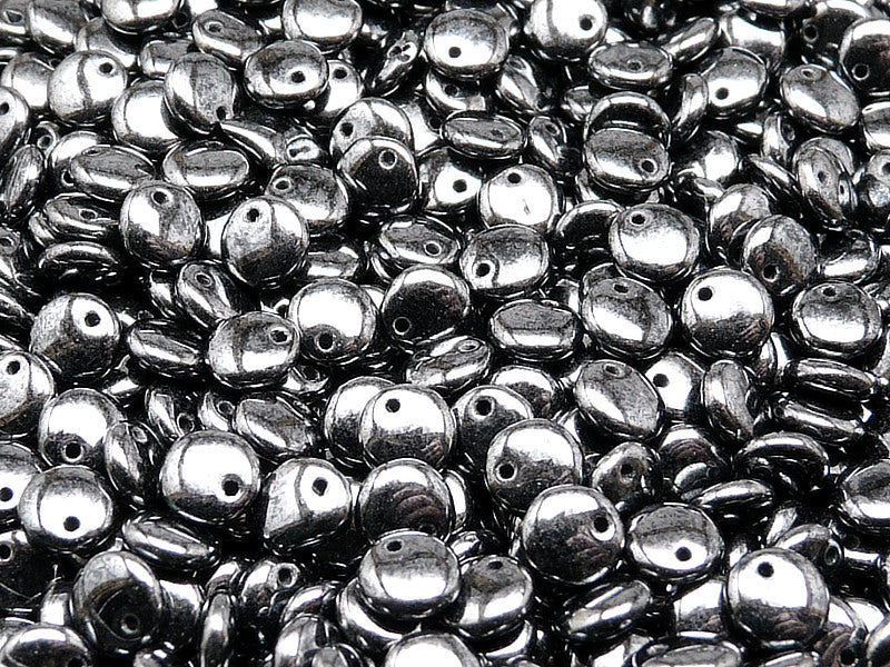 250 g  Lentil Pressed Beads, 6mm, Jet Hematite (Gray), Czech Glass