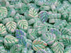 Mint Leaf Beads 10x8 mm, Alabaster Full AB with Green Decor, Czech Glass