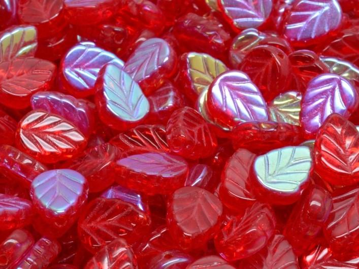 Mint Leaf Beads 10x8 mm, Ruby AB, Czech Glass