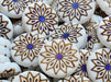 Origami Flower Beads 18 mm, White Alabaster Matte with Metallic Blue Pattern, Czech Glass