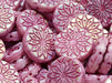 Origami Flower Beads 18 mm, White Alabaster Full AB with Fuchsia Decor, Czech Glass