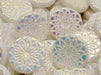 Origami Flower Beads 18 mm, White Alabaster Full AB, Czech Glass