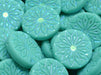 Origami Flower Beads 18 mm, Turquoise Green Full AB Matte, Czech Glass