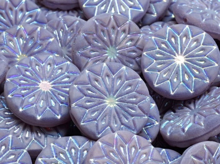 Origami Flower Beads 18 mm, Silk Purple Full AB Matte, Czech Glass