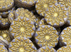Origami Flower Beads 18 mm, Silk Purple with Gold Decor, Czech Glass