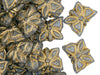 Butterfly Beads 15x12 mm, Light Sapphire Semi-Transparent with Gold Decor, Czech Glass