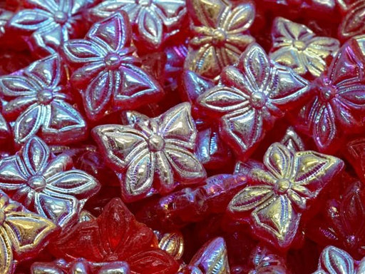 Butterfly Beads 15x12 mm, Ruby AB, Czech Glass