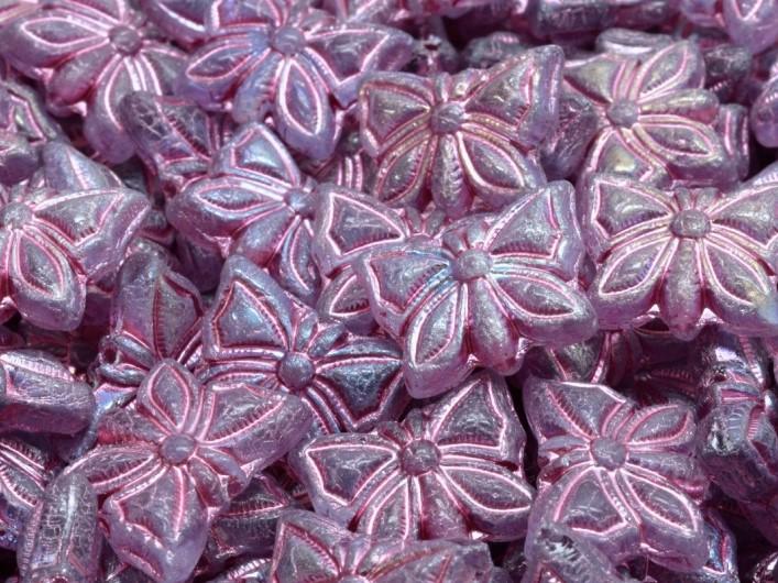Butterfly Beads 15x12 mm, Light Sapphire AB with Purple Decor, Czech Glass