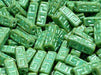 Celtic Block Beads 15x5 mm, Turquoise Green Picasso with Green Decor, Czech Glass