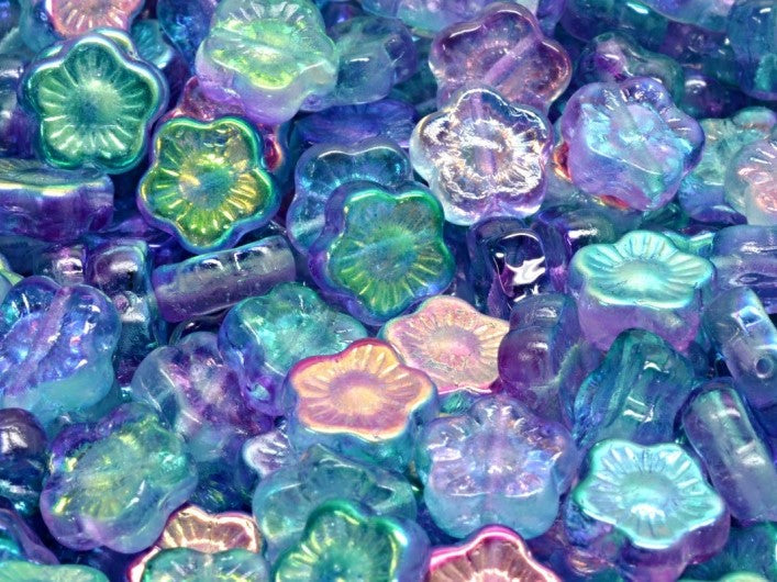 Sunset Flower Beads 10 mm, Crystal 28701 48023, Czech Glass