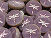 Dragonfly Coin Beads 17 mm, Violet Opaque Travertine with Fuchsia Decor, Czech Glass