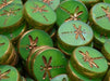 Dragonfly Coin Beads 17 mm, Green Opal Bronze Luster, Czech Glass